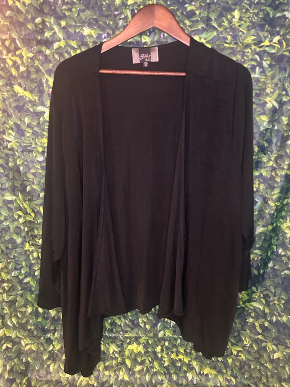 Slinky Brand Black Open-Front Draped Cardigan